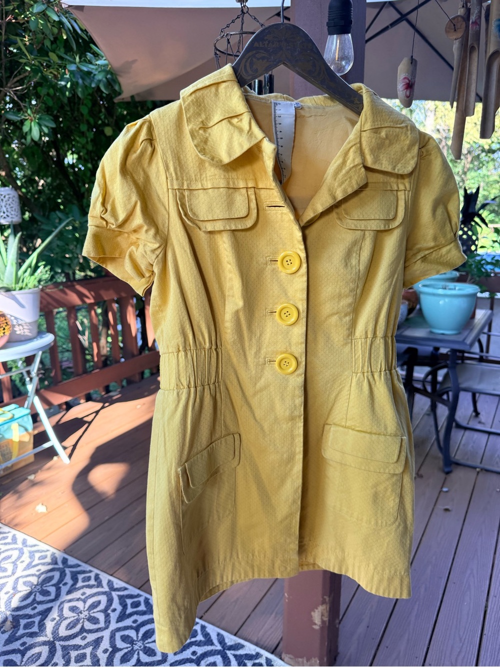 Very Rare Yellow Short-Sleeve Mini Dress with Button Front -